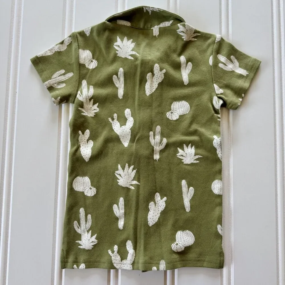 L'ovedbaby Sage Cactus | Toddler Boys Organic Cotton Button Up Shirt Shorts Set